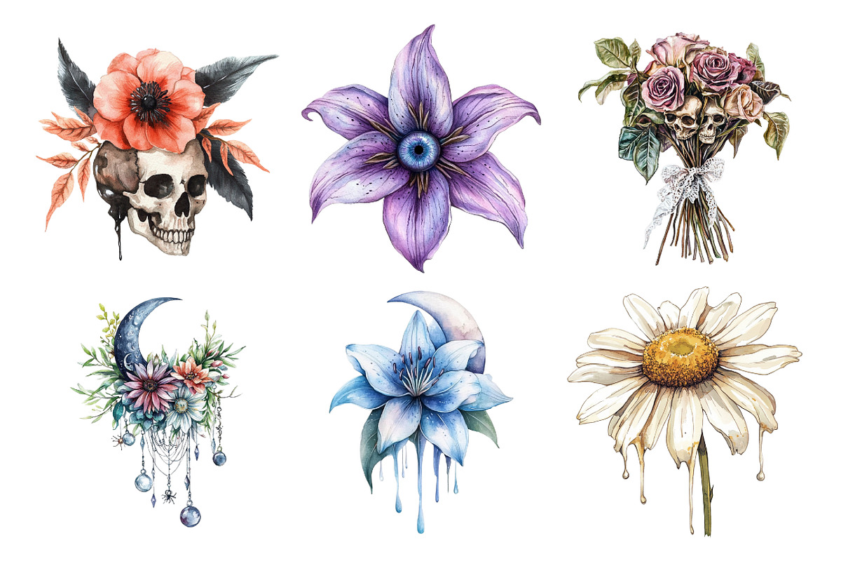 Halloween Flowers Clipart Bundle, an Illustration by Daily.Designs (Photo 4 of 5)