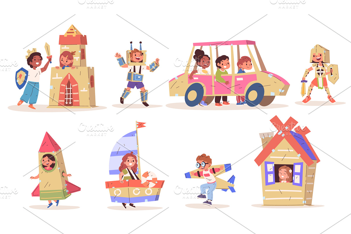 Kids cardboard games. Cartoon, an Illustration by Stock-Smart-Start
