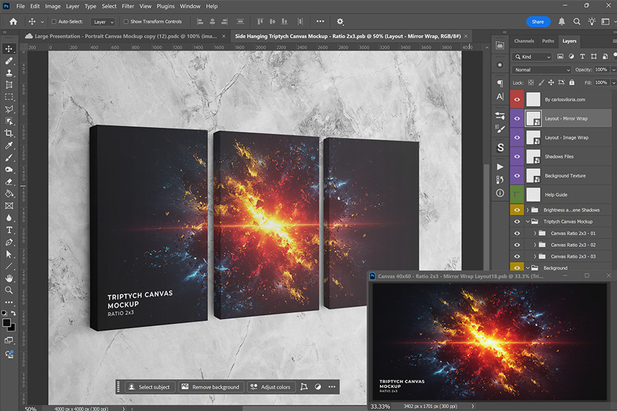 Triptych Canvas Mockup - Ratio 2x3, a Household Mockup by Mockups by Carlos Viloria (Photo 2 of 6)