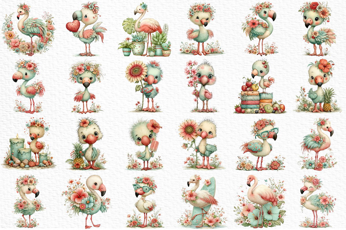 Whimsical Summer Flamingo Clipart, an Illustration by Craft Nest (Photo 6 of 11)