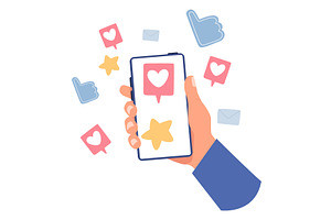 Hand holding mobile smartphone with, a Technology Illustration by Vectorbuum