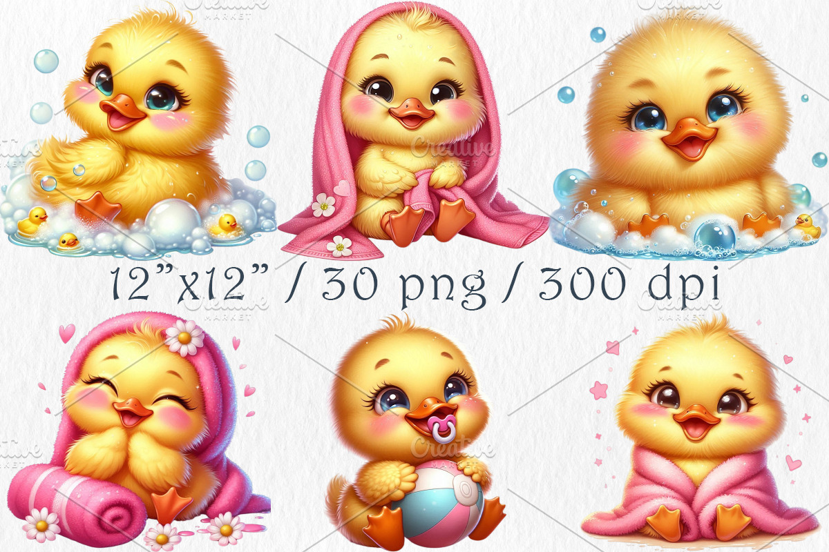 Cute Duckling Girl Clipart., an Animal Illustration by GalaDesign03 (Photo 2 of 7)
