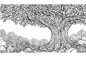 Black and white tree with a massive, an Object Illustration by Valerie Bodnar