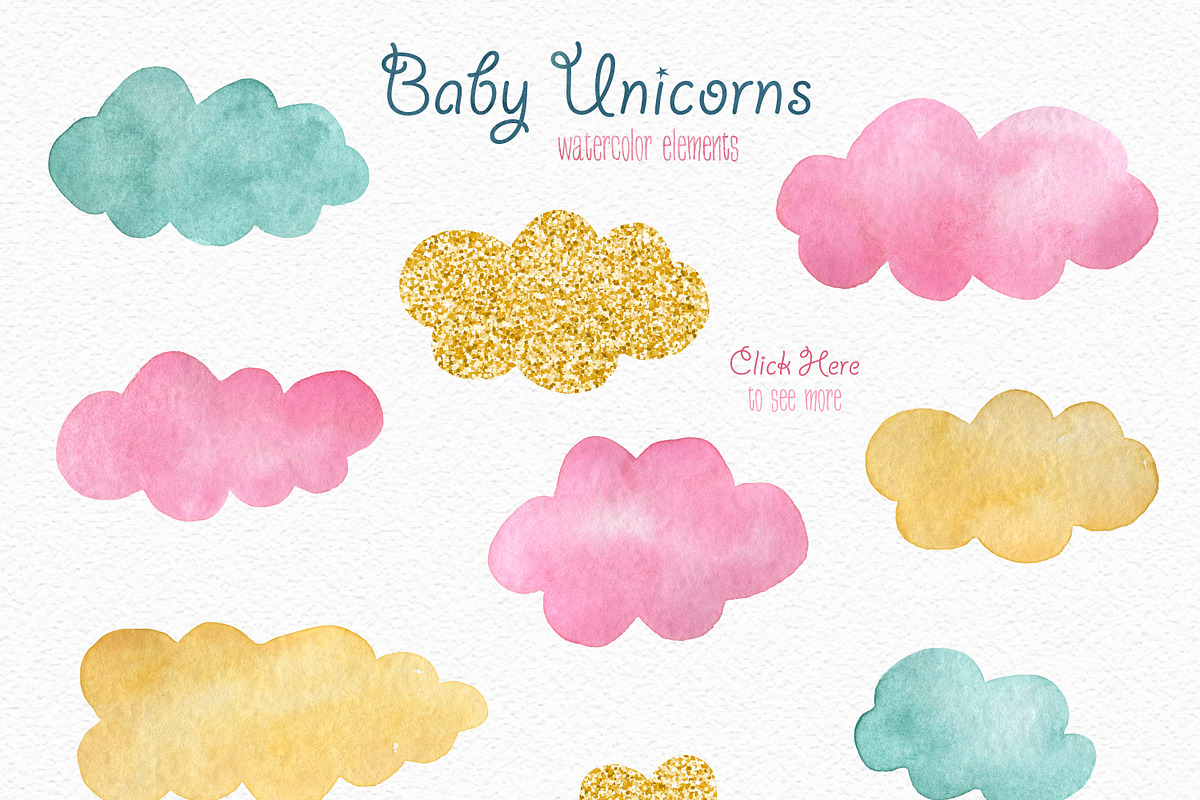 Baby Unicorns Watercolor Set, an Animal Illustration by LeMagiqueBoutique (Photo 3 of 5)