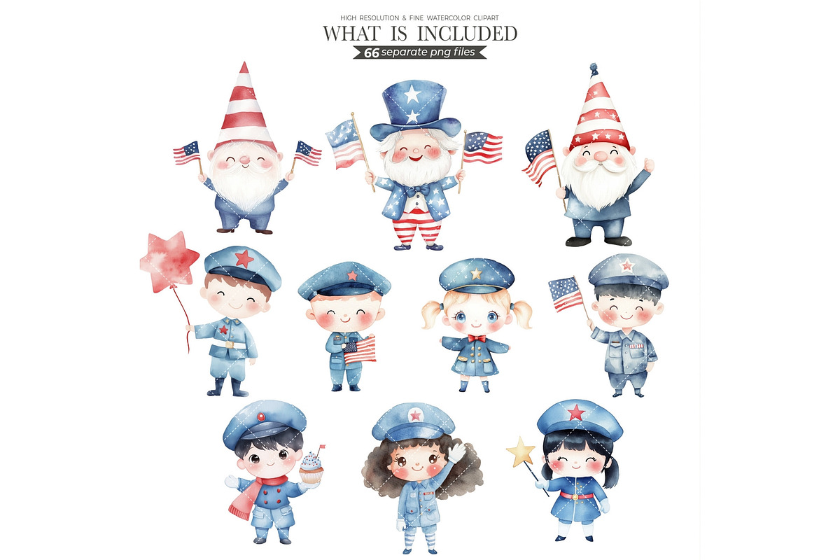 4th of July Watercolor Clipart, an Illustration by CharmClipart (Photo 3 of 9)