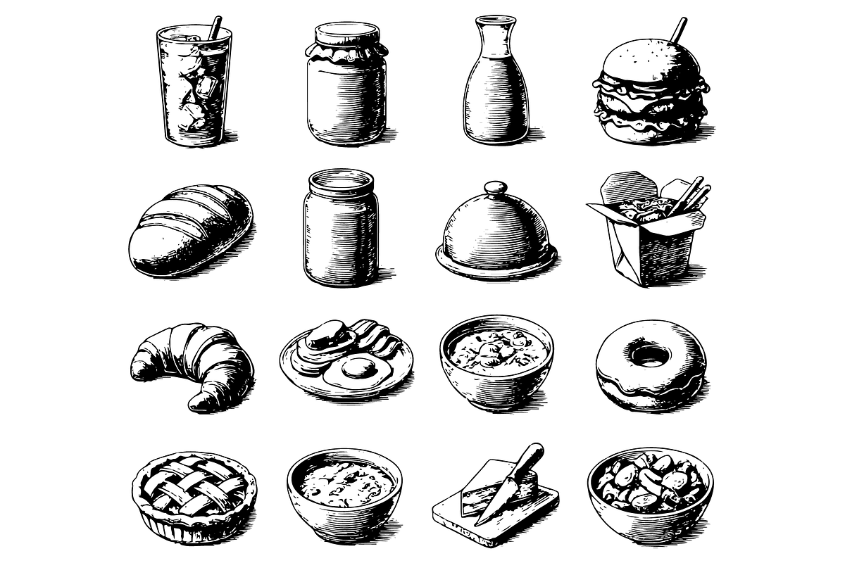 Retro Breakfast Food  Set, an Object Graphic by RT Studio