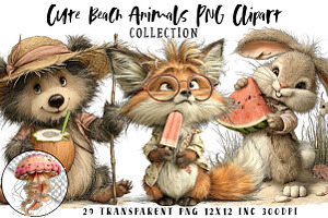 Cute Beach Animals PNG Clipart, an Illustration by OK Design