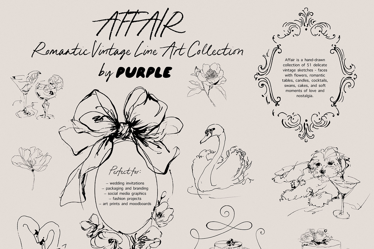 Affair: Romantic Vintage Line Art, a Decorative Illustration by Purple (Photo 7 of 13)