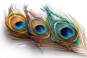 Stunning peacock feathers with vibrant colors and intricate patterns on display, a Photo by AlyaAnd