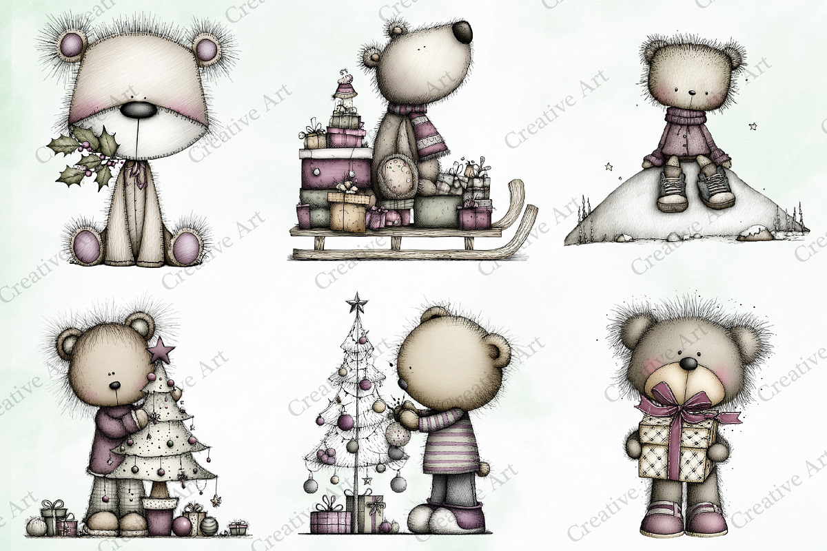 Whimsical Christmas Teddy Bear Clipa, an Illustration by Creative Art (Photo 4 of 11)