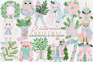 Watercolor Christmas Clipart Bundle, a Seasonal Illustration by Canvas Craft