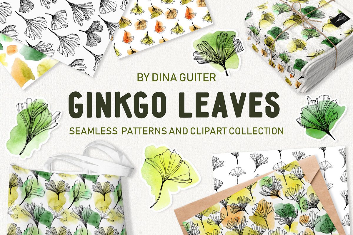 Gingko leaves floral patterns, a Pattern Graphic by Dina Guiter (Photo 1 of 14)