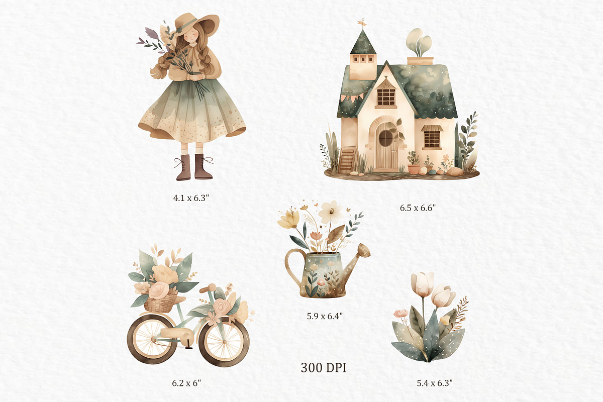 Cottagecore watercolor clipart, a Person Illustration by MyLittleMeow (Photo 5 of 6)