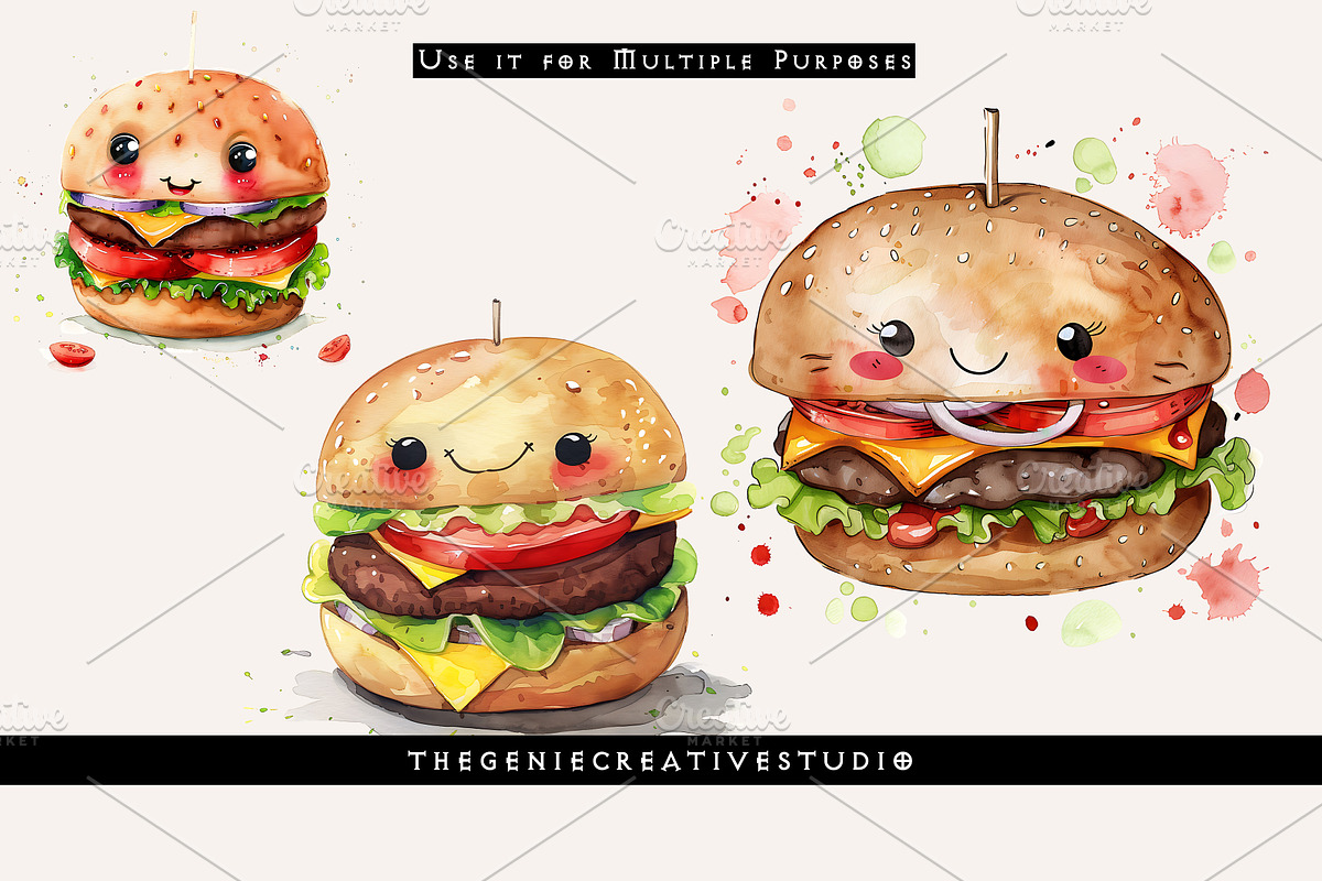 Cartoon Hamburger PNG Clipart Set, a Food Illustration by Geniecreativestudio (Photo 6 of 9)