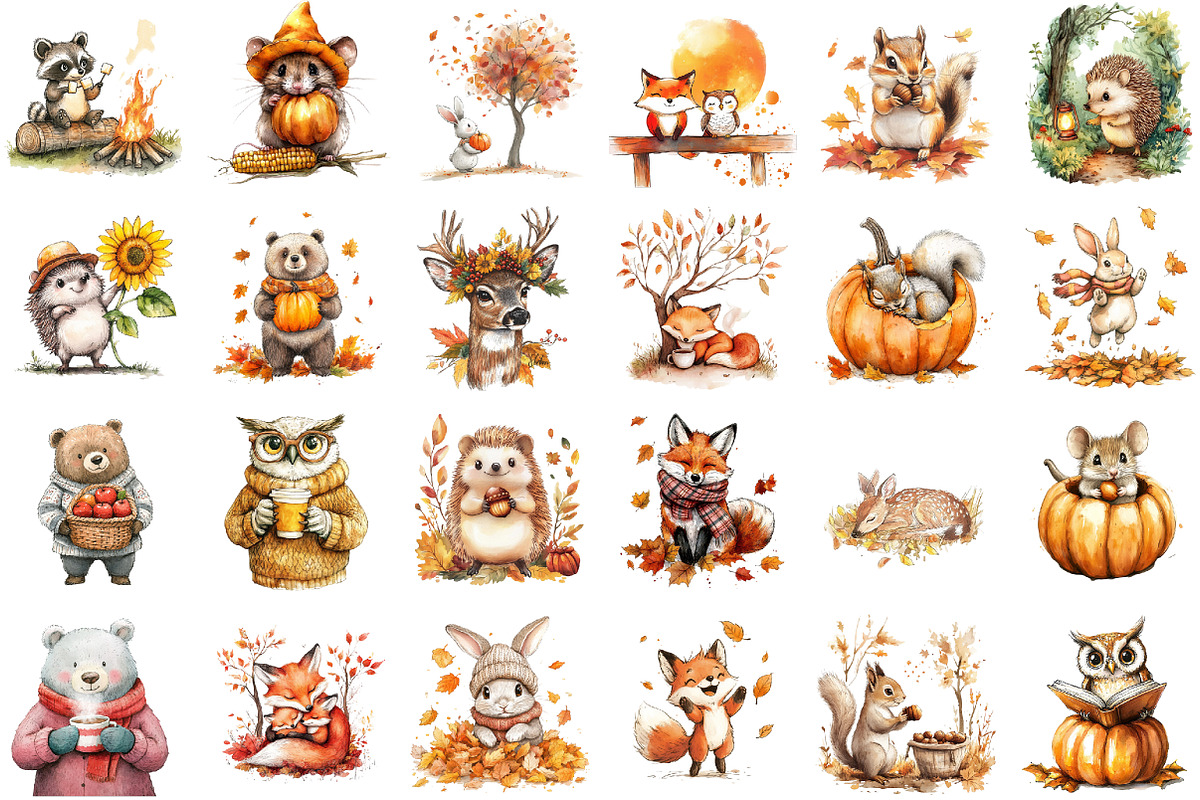 Cozy Fall Clipart, Fall Animals Clip, an Illustration by Sublimation Artist (Photo 2 of 6)