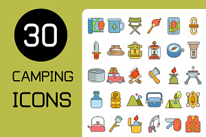 Camping And Hiking Icons Set Vector