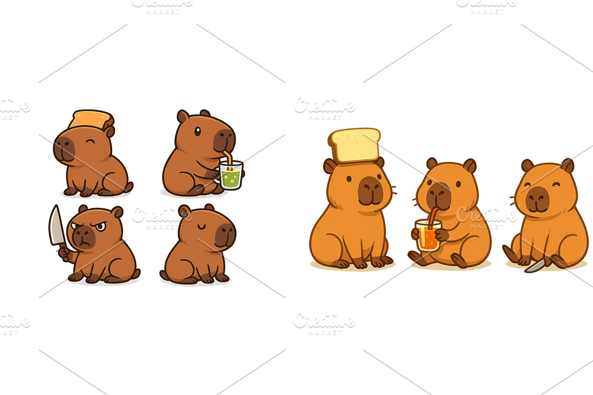 Cute capybaras enjoying snacks and, an Animal Illustration by ZinetroN