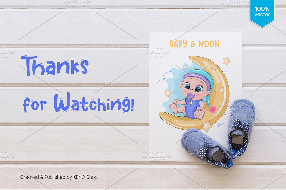 Cartoon Baby & Moon. Tshirt, PNG., a Person Illustration by KENO Mascots (Photo 4 of 4)