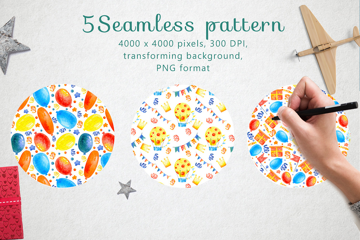 Happy birthday watercolor set, a Decorative Illustration by annasokol_ (Photo 8 of 10)