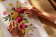 Watercolor Pomegranate Bouquet, a Decorative Illustration by ThaismotaCreativeCo (Thumbnail 2 of 10)