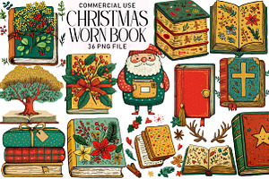 Worn Christmas Book Clipart, an Illustration by Daily.Designs