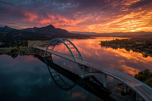 Stunning Sunrise over Lake Bridge an, a Photo by Pixeness Studio