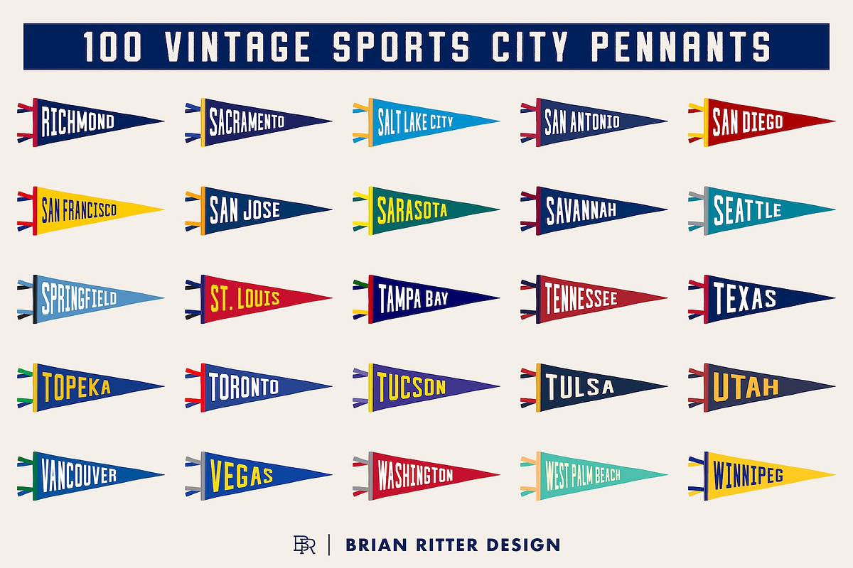 100 Vintage Sports City Pennants, an Object Graphic by Brian Ritter Design (Photo 7 of 7)