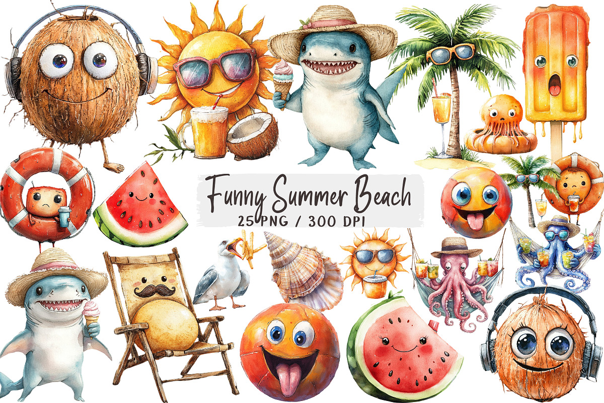 Funny Summer Beach Clipart, an Illustration by DreamArtGraphic (Photo 1 of 4)