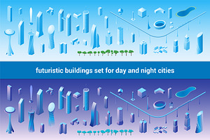 Isometric futuristic buildings set