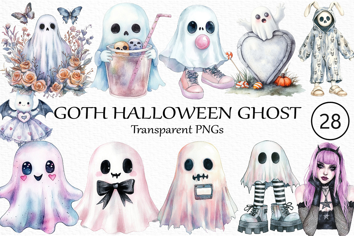 Pink Pastel Goth Halloween Ghost PNG, an Illustration by Craft Nest (Photo 1 of 4)