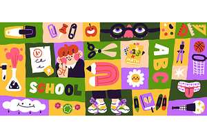 Back to school backgrounds, stickers, an Education Illustration by PaperTrident