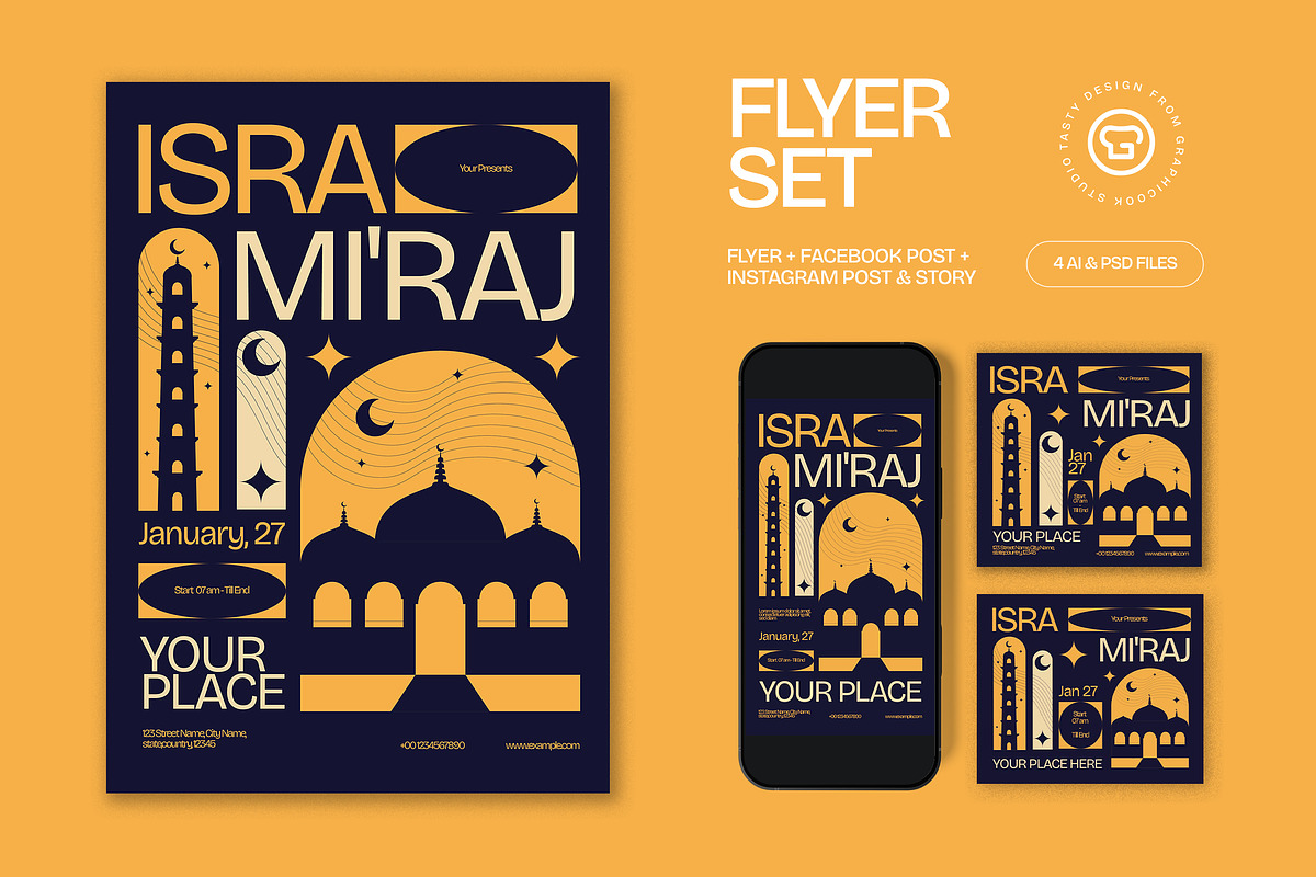 Purple Isra Mi'raj Flyer Set, a Flyer Template by graphicook (Photo 1 of 3)