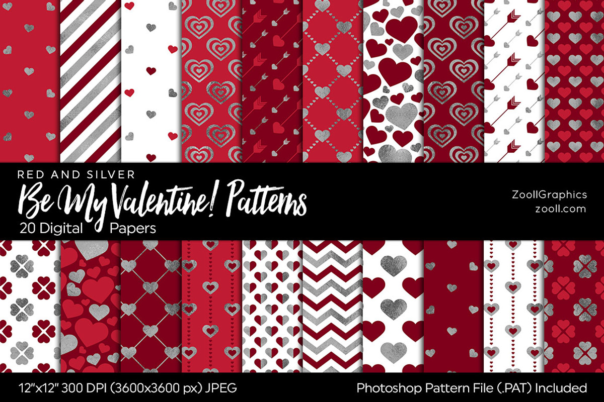 Be My Valentine Digital Papers, a Pattern Graphic by ZoollGraphics
