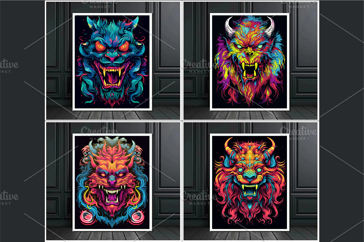 Psychedelic Grin Monster. 16 Posters, a Decorative Illustration by KENO Mascots (Photo 4 of 9)