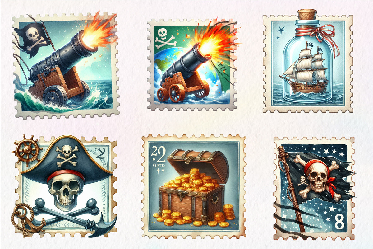 Nautical Pirates Postage Clipart, an Illustration by CreationArt (Photo 5 of 5)