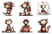 Whimsical Christmas Cats Clipart, a Seasonal Illustration by designcity5 (Thumbnail 2 of 5)