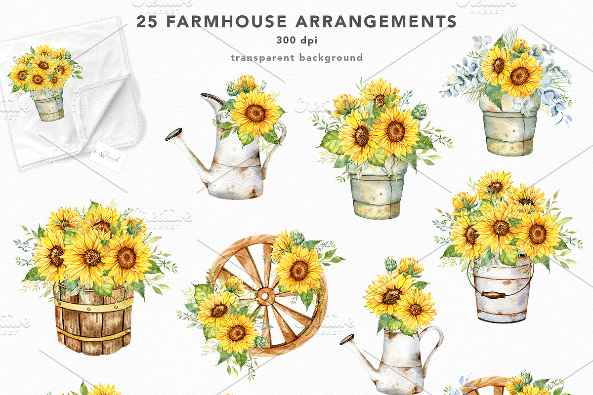 Sunflower Watercolor Hand Drawn, a Seasonal Illustration by CaraulanStore (Photo 2 of 10)