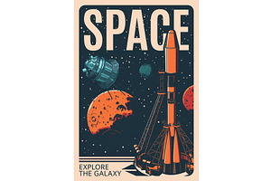 Spaceship Launch Retro Poster