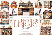 Watercolor Library Clipart, Reading, an Education Illustration by BrushstrokeArtGB (Thumbnail 1 of 9)