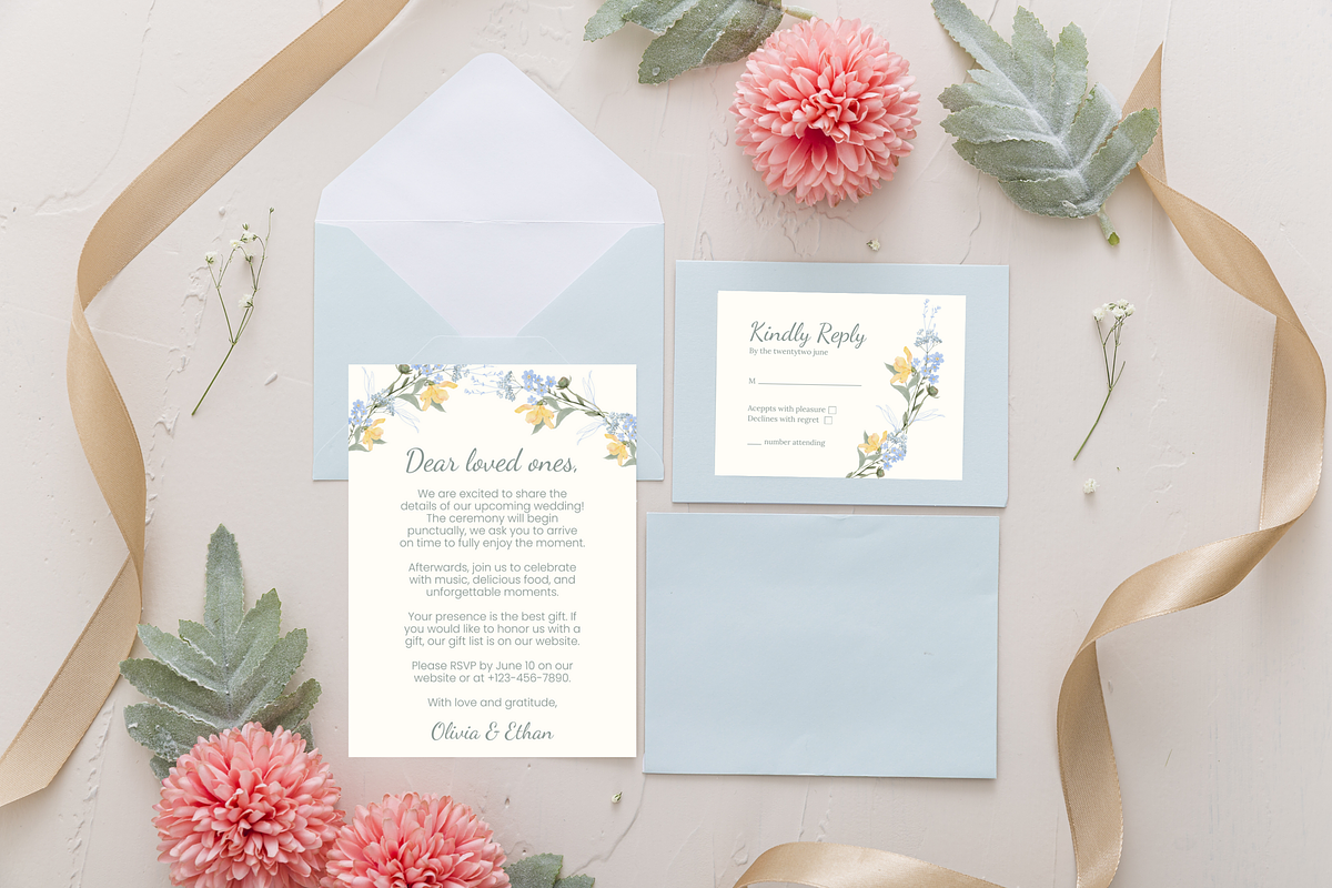Floral Wedding Invitation Set, an Invitation Template by TemplateCastleStore (Photo 3 of 8)