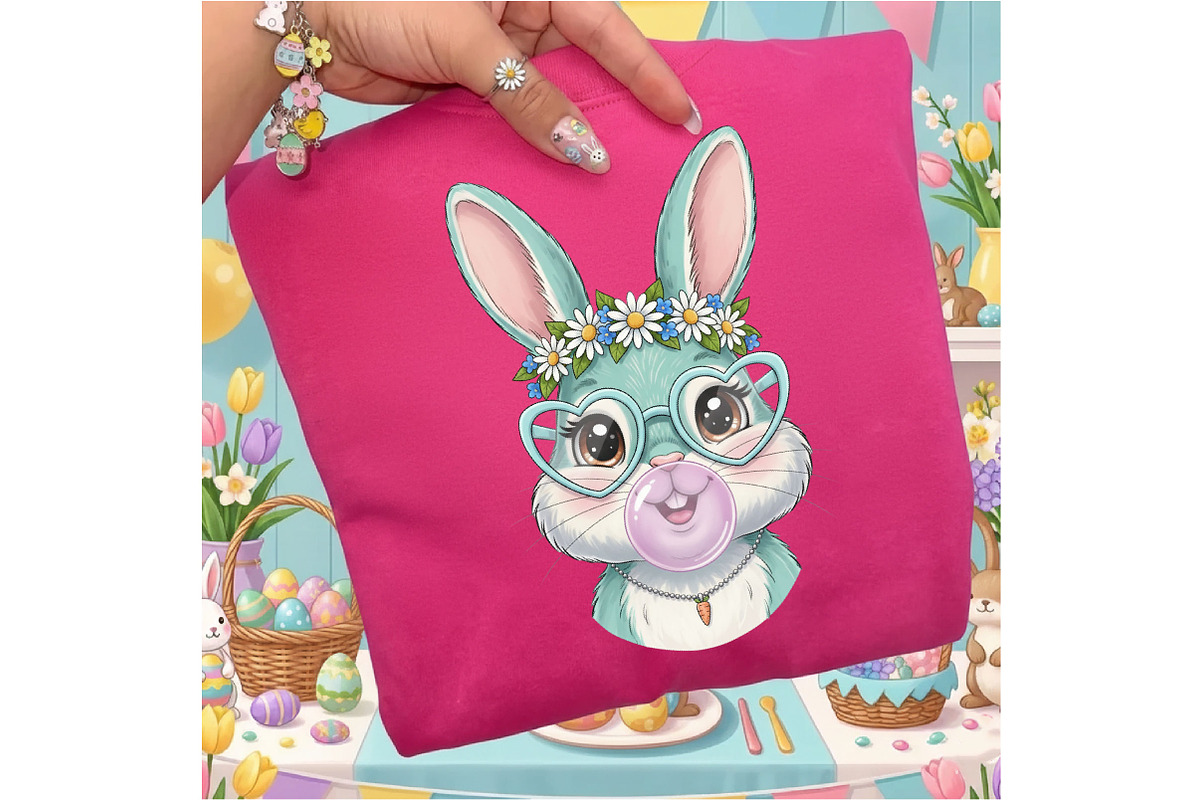 Coquette Easter Bunny Blowing Bubble, an Illustration by Designking (Photo 2 of 6)