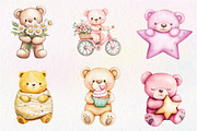 Watercolor Pink Cute Blush Teddy Bea, an Illustration by CreationArt (Thumbnail 3 of 9)