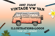 Hand Drawn Vintage VW Van Package, an Illustration by Walking_Designs (Thumbnail 1 of 3)