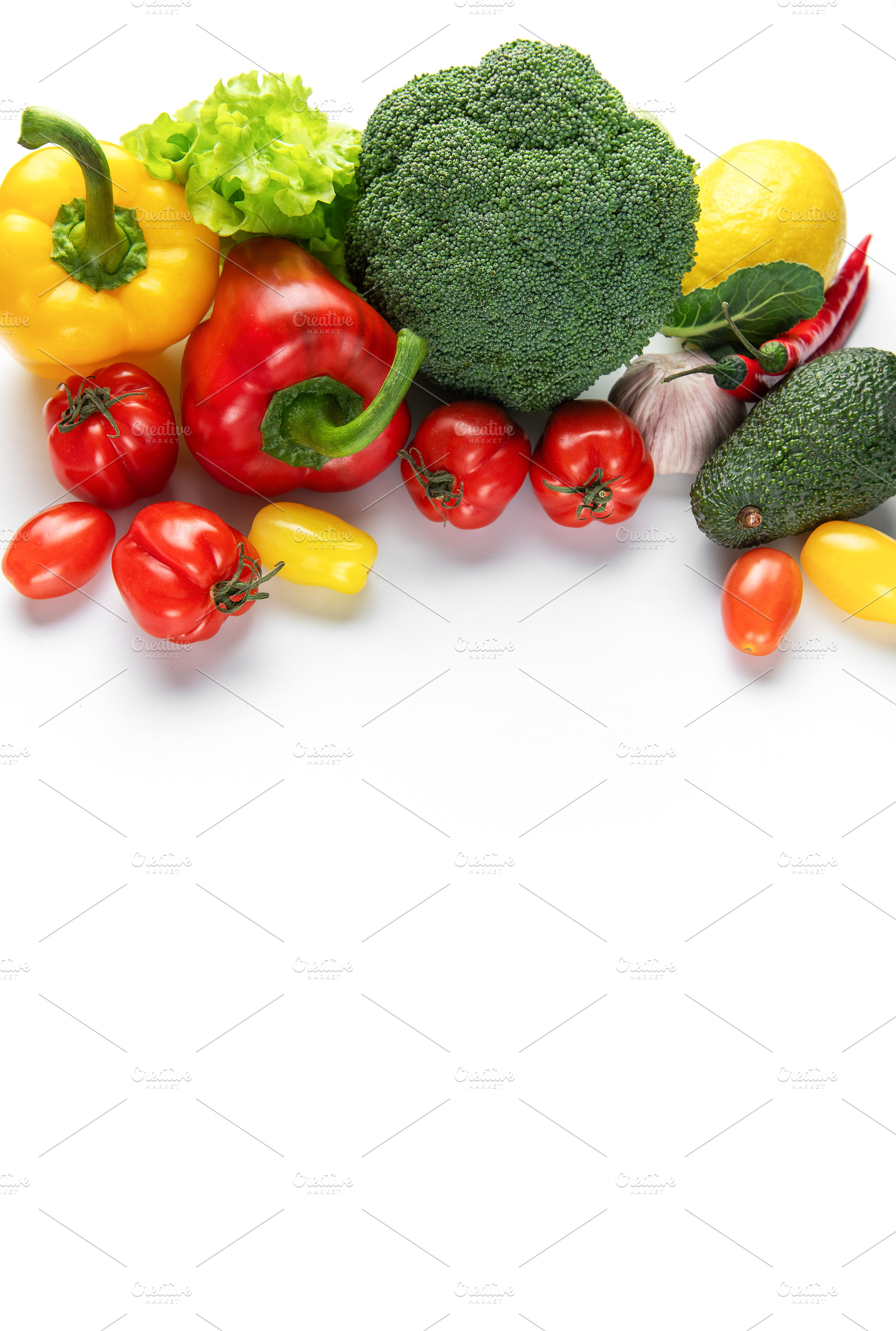 Fresh organic vegetables creating healthy eating concept, a Photo by Olena Rudo