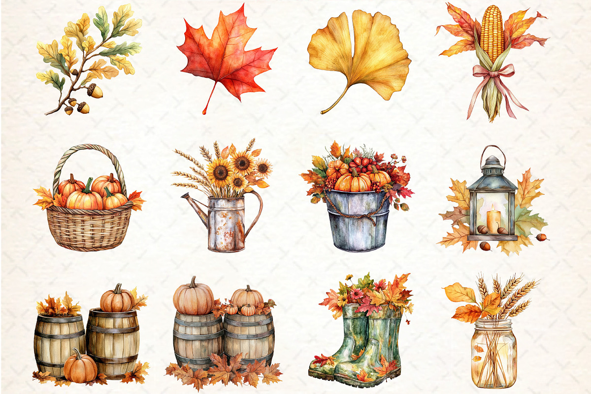 Autumn Leaves & Harvest Clipart, an Illustration by DreamCafeArt (Photo 2 of 5)