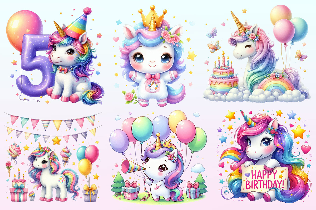 Unicorn Birthday Watercolor Clipart., a Graphic by CitraGraphics (Photo 3 of 4)
