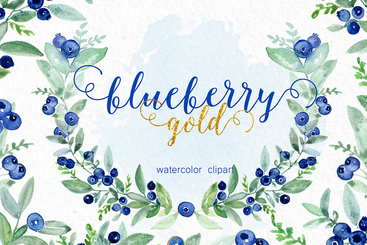 Blueberry gold. Watercolor clipart., an Illustration by LABFcreations (Photo 5 of 6)