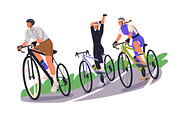 Happy people cycling on bicycles set, a Transportation Illustration by Good Studio (Thumbnail 9 of 11)
