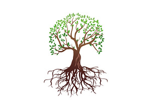 Colored tree with roots vector
