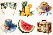 Watercolor Summer Vacation Clipart, an Illustration by DreamCafeArt (Thumbnail 2 of 5)
